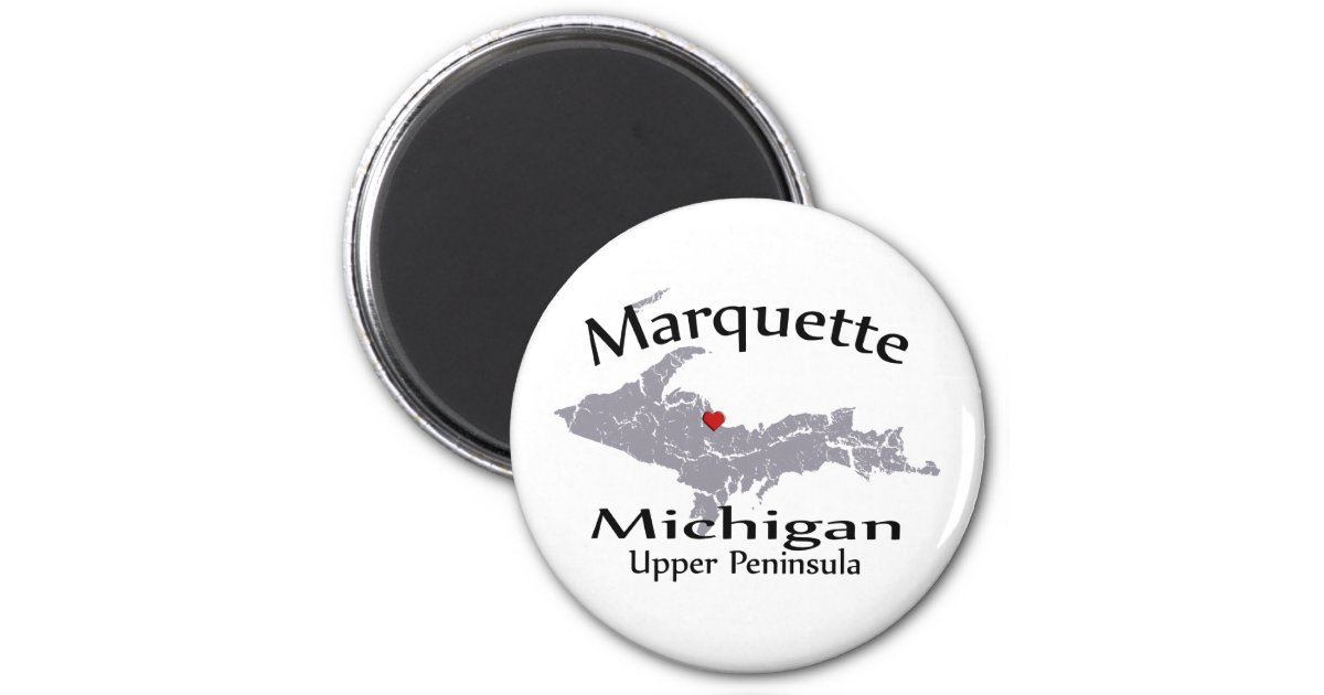 Marquette Michigan Heart Map Design Magnet