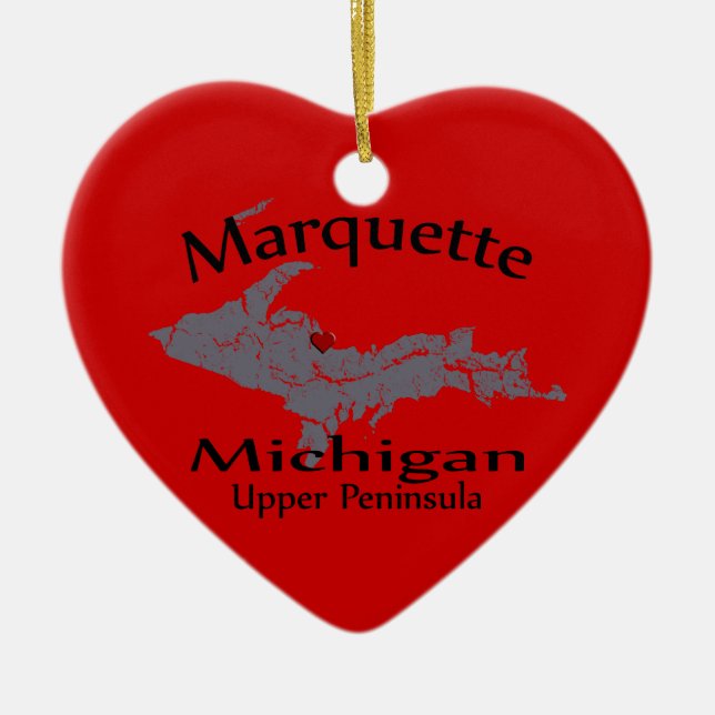Marquette Michigan Heart Map Design Ornament (Front)