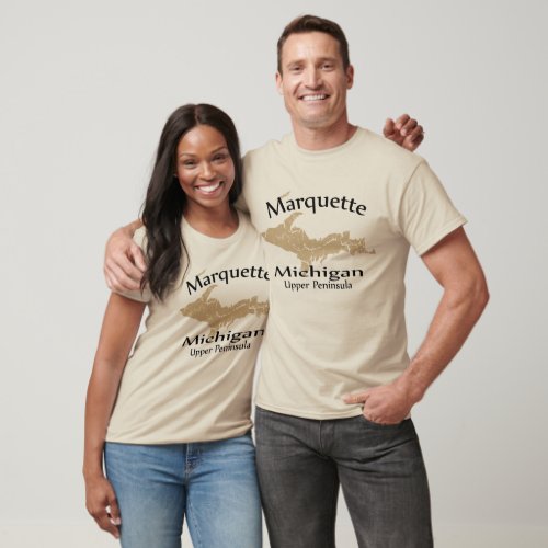 Marquette Michigan Map Design Beige T_shirt