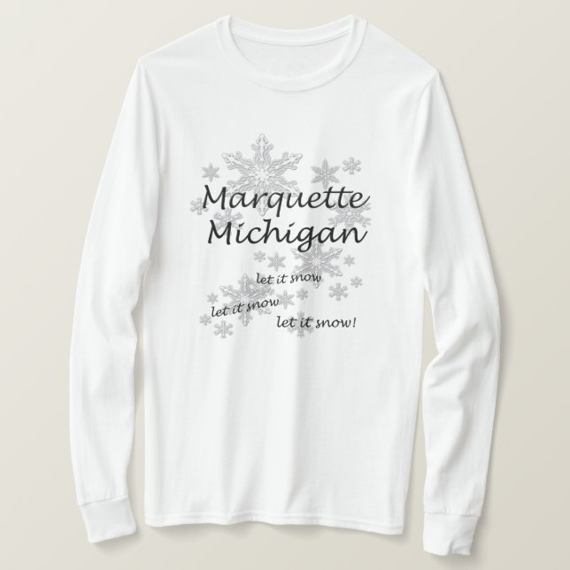 Marquette Michigan Snowflake Snow Ladies T-Shirt (Design Front)