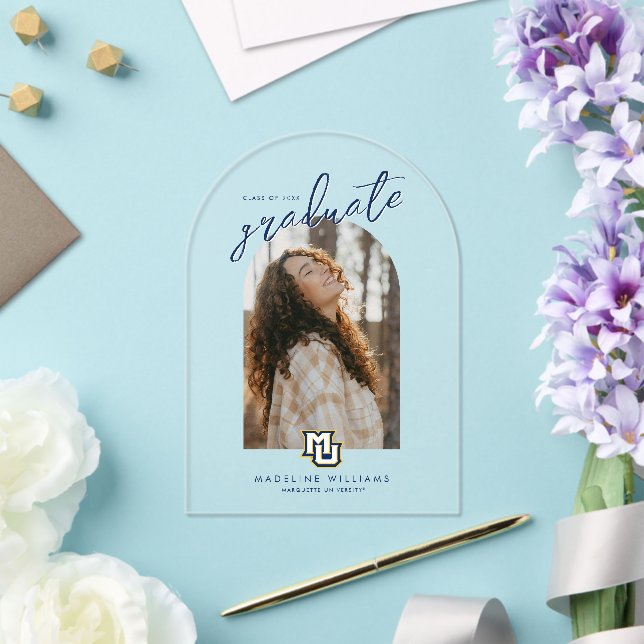 Marquette MU Interlocking Logo Graduation Acrylic Invitations (Insitu (Wedding))