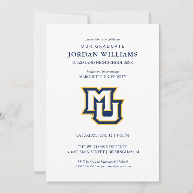 Marquette MU Interlocking Logo Graduation Announcement (Front)