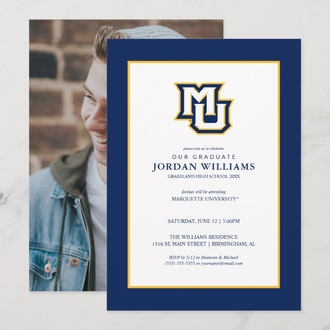 Marquette MU Interlocking Logo Graduation Announcement (Front/Back)