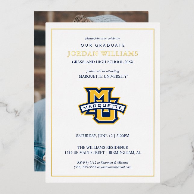 Marquette MU Interlocking Logo Graduation Foil Invitation (Front/Back)