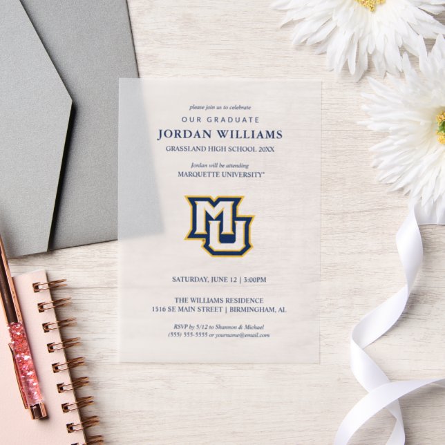 Marquette MU Interlocking Logo Graduation Vellum Invitations (Wedding)
