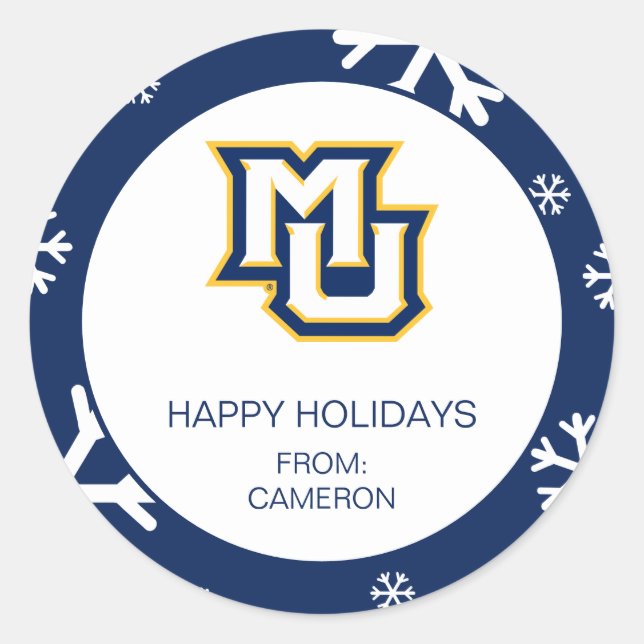 Marquette MU Interlocking Logo Holiday Classic Round Sticker (Front)