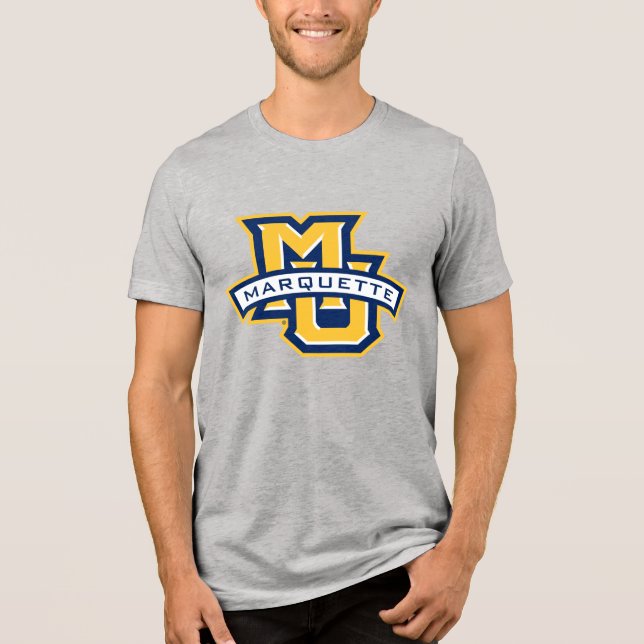 Marquette MU Logo with MARQUETTE Wordmark Tri-Blend Shirt (Front)