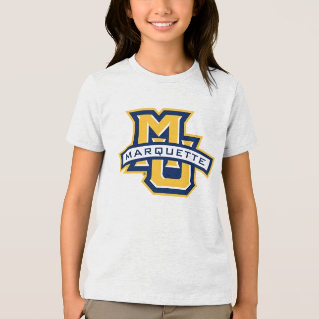 Marquette MU Logo with MARQUETTE Wordmark Tri-Blend Shirt (Front)