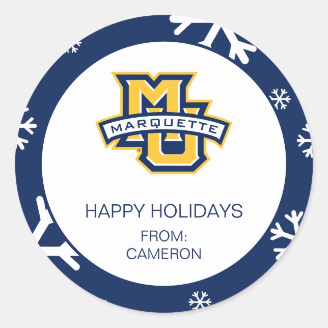 Marquette MU Logo with Wordmark Holiday Classic Round Sticker (Front)