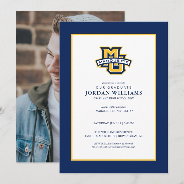 Marquette MU Logo Wordmark Graduation Announcement (Front/Back)
