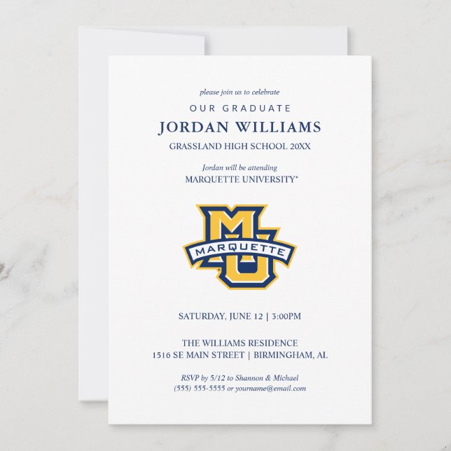 Marquette MU Logo Wordmark Graduation Announcement (Front)
