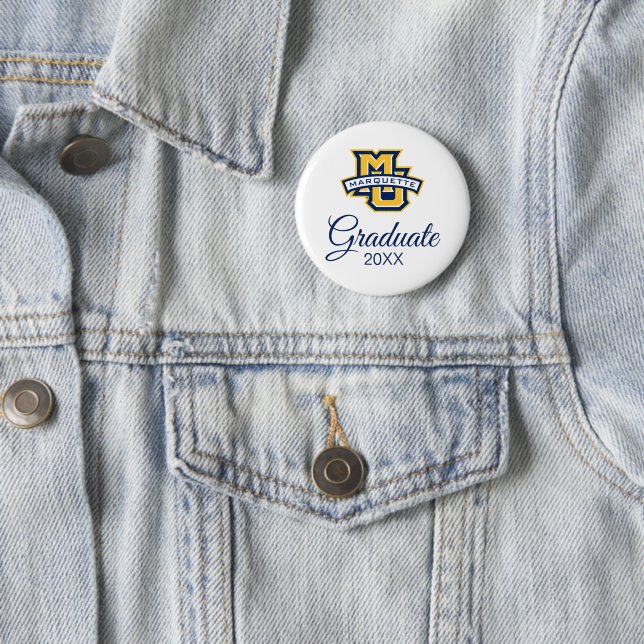 Marquette MU Logo Wordmark Graduation Button (In Situ)