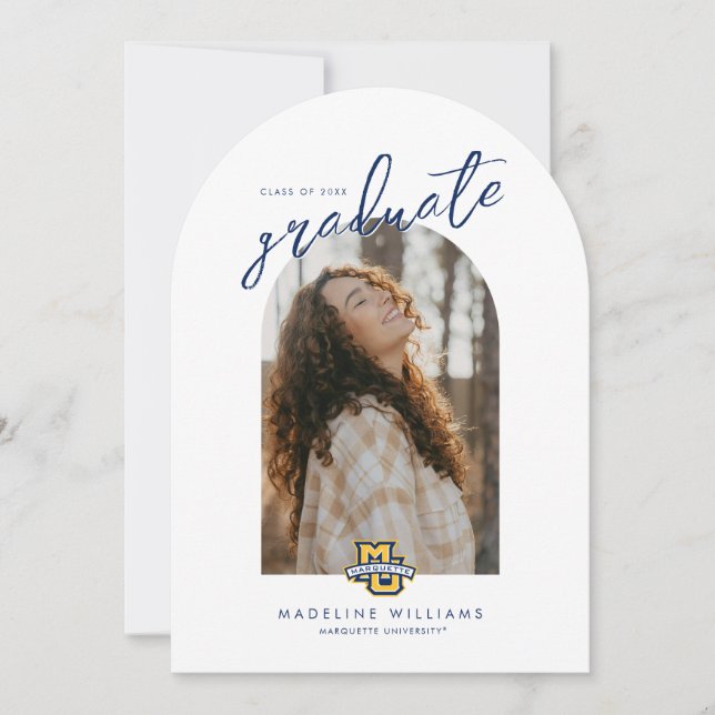 Marquette MU Logo Wordmark Graduation Invitation (Front)