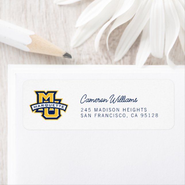 Marquette MU Logo Wordmark Graduation Label (Insitu)