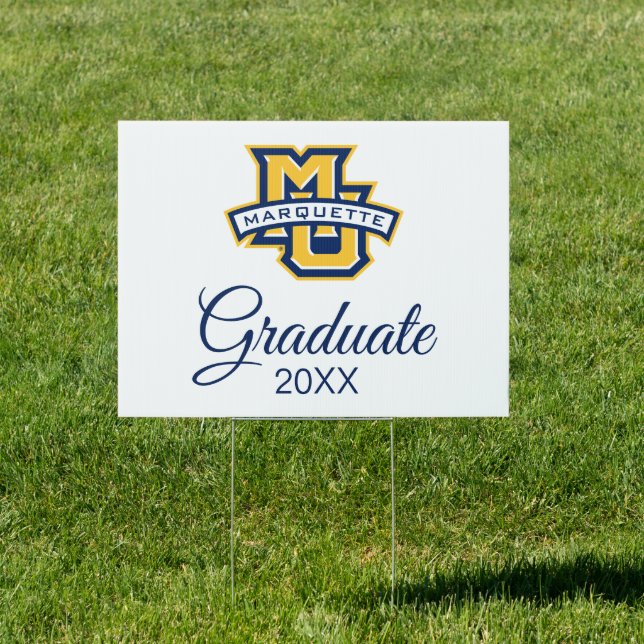 Marquette MU Logo Wordmark Graduation Sign (Insitu)