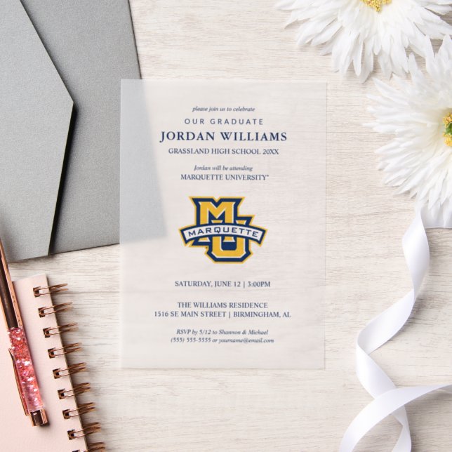 Marquette MU Logo Wordmark Graduation Vellum Invitations (Wedding)