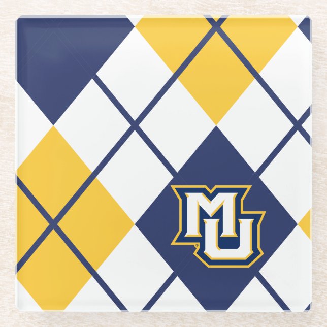 Marquette University Argyle Glass Coaster (Front)