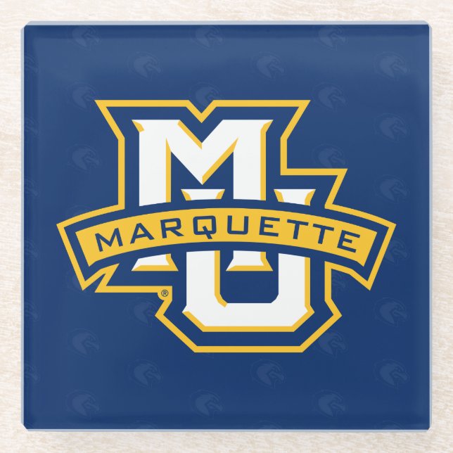 Marquette University Logo Watermark Glass Coaster (Front)