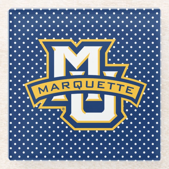 Marquette University Polka Dot Pattern Glass Coaster (Front)