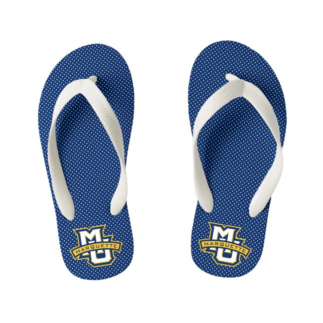 Marquette University Polka Dot Pattern Kid's Flip Flops (Footbed)