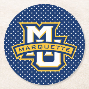 Marquette University Polka Dot Pattern Round Paper Coaster