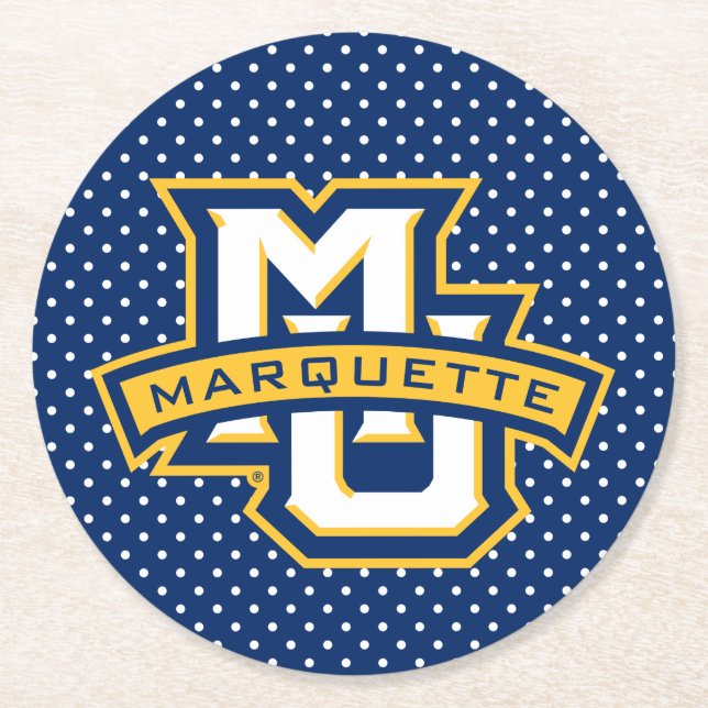 Marquette University Polka Dot Pattern Round Paper Coaster (Front)