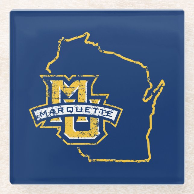 Marquette University State Love Glass Coaster (Front)