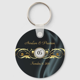 Marquis Black Silk Gold Scroll Pearl Keychain