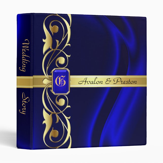 Marquis Blue Silk Gold Scroll Album Binder (Front/Spine)