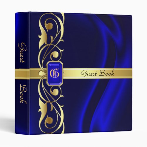 Marquis Blue Silk Gold Scroll Guest Book Binder