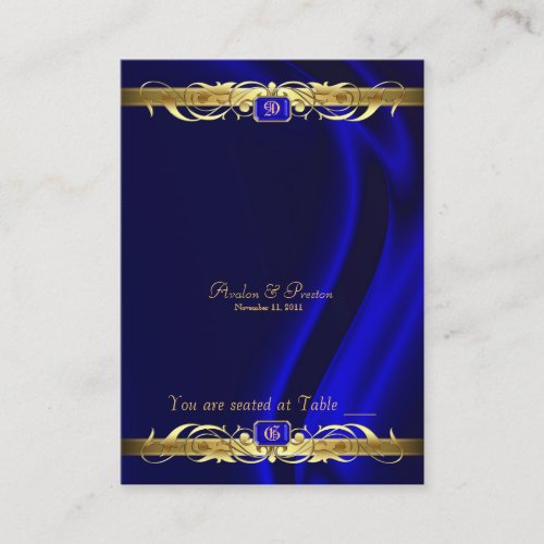 Marquis Blue Silk Gold Scroll Table Placecard