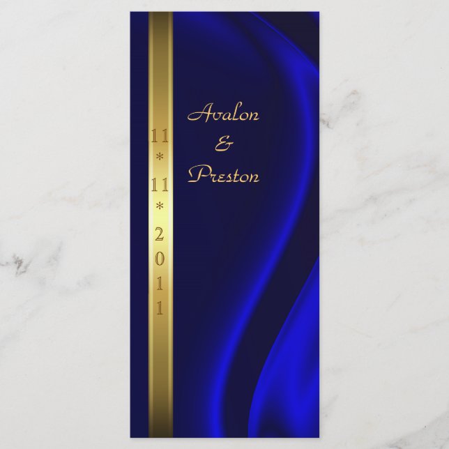 Marquis Blue Silk Gold Wedding Program (Front)