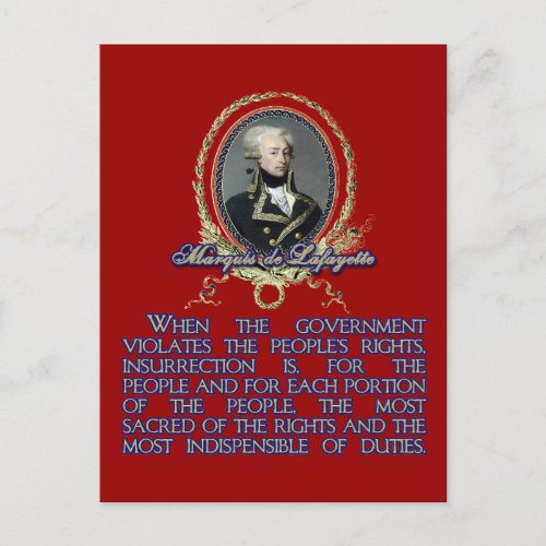Marquis de Lafayette Quote on Insurrection Postcard