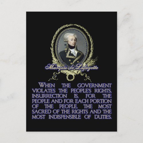 Marquis de Lafayette Quote on Insurrection Postcard