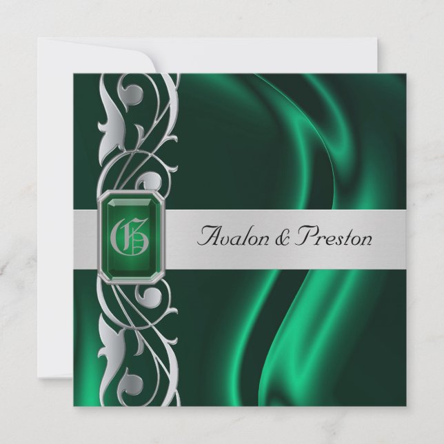 Marquis Emerald Silk Green Jewel Invitation (Front)