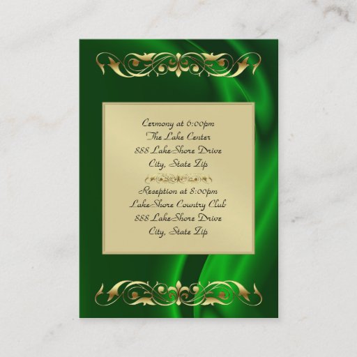 Customizable Marquis Green Silk Gold Guest Info Business Card