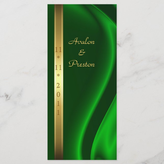 Marquis Green Silk Gold Wedding Program (Front)