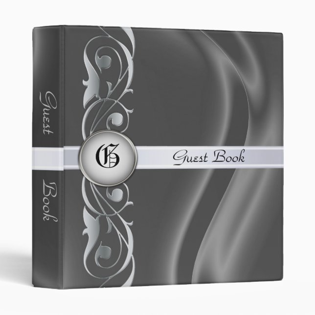 Marquis Pearl Silk Silver Scroll Guest Book Binder (Front/Spine)