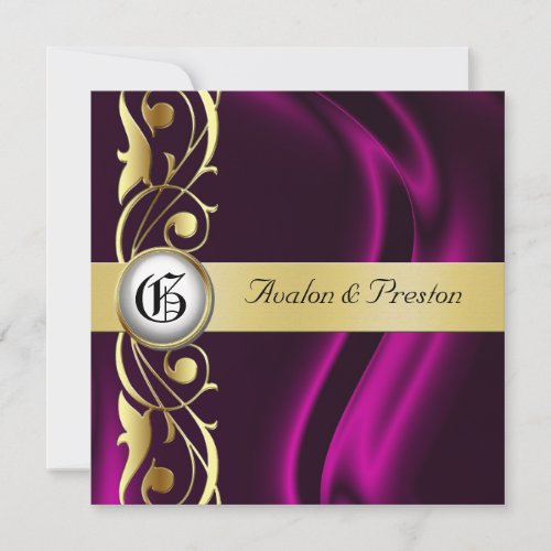 Marquis Pink Silk Gold Scroll Pearl Invitation