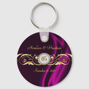 Marquis Pink Silk Gold Scroll Pearl Keychain