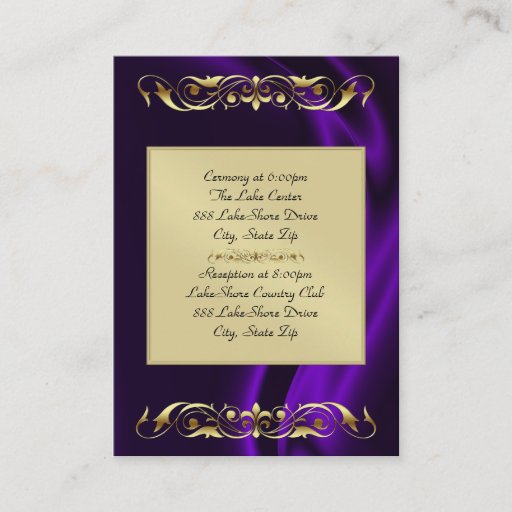 Customizable Marquis Purple Silk Gold Guest Info Business Card