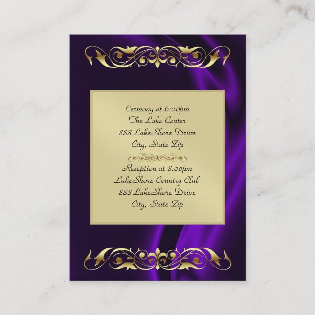 Marquis Purple Silk Gold Guest Info Business Card (Front)