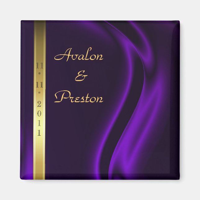 Marquis Purple Silk Gold Save The Date Magnet (Front)