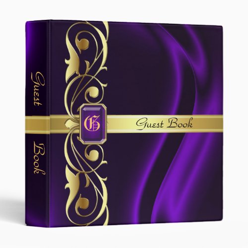 Marquis Purple Silk Gold Scroll Guest Book Binder