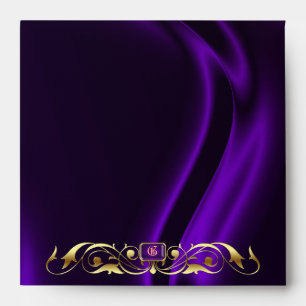 Marquis Purple Silk Gold Scroll Monogram Envelope