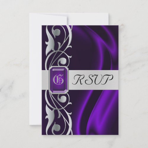 Marquis Purple Silk Silver Scroll Pearl Rsvp
