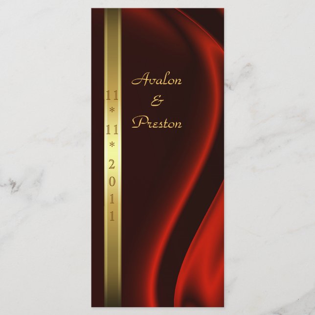 Marquis Red Silk Gold Wedding Program (Front)