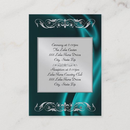 Marquis Teal Silk Silver Guest Info Business Card