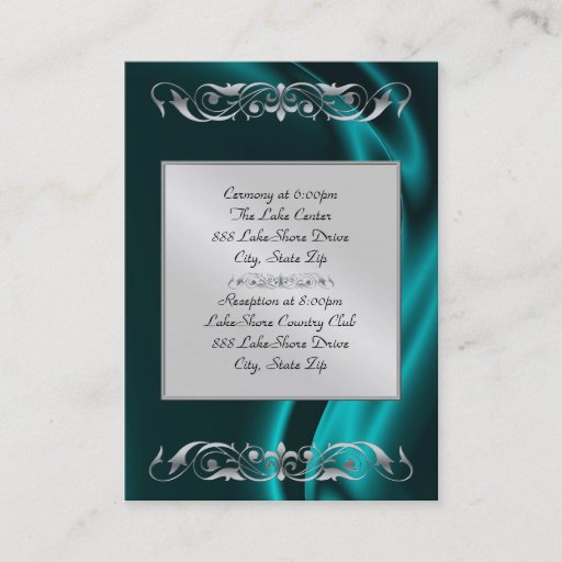 Customizable Marquis Teal Silk Silver Guest Info Business Card