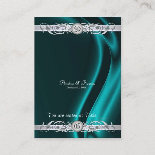 Customizable Marquis Teal Silk Silver Scroll Table Placecard Business Cards